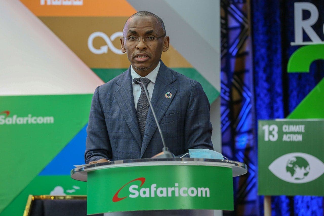 Safaricom CEO Peter Ndegwa standing
